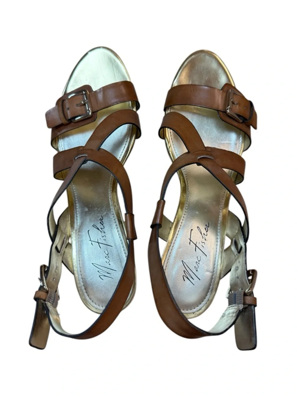 Marc Fisher Brown Leather Cork Wedge Women’s Strappy Sandals - US Size 10 M